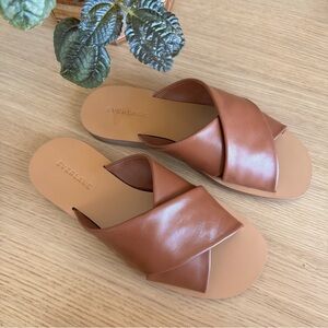 Everlane • Tan Brown Leather Cross-Band Slide Day Crossover Sandals